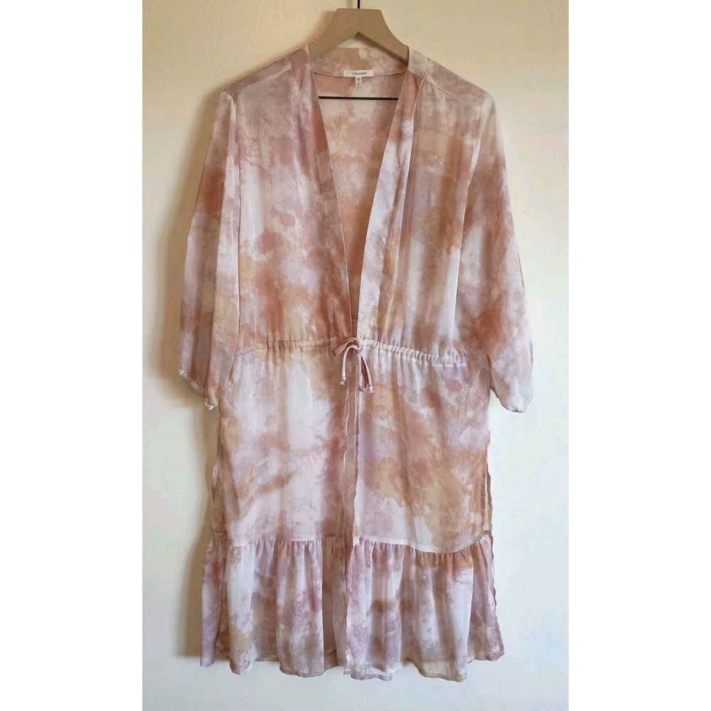 Maurices Pink Marble Kimono Duster Womens L Sheer Tie Front Lightweight Boho